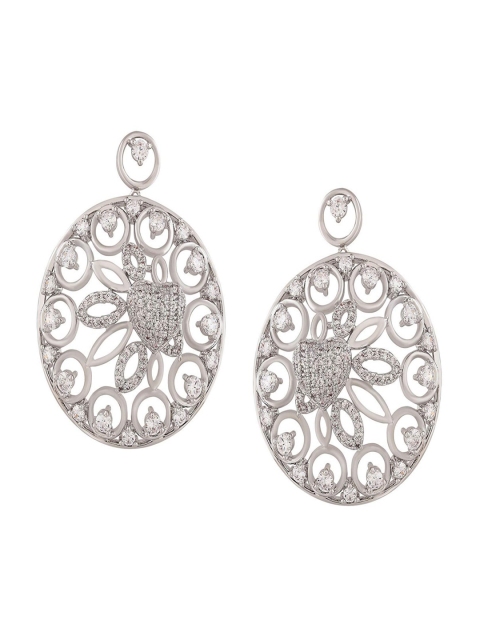 

shaze Silver-Toned Circular Antique Rhodium-Plated Drop Earrings
