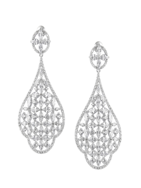 

shaze Silver-Toned Teardrop Shaped Antique Drop Earrings