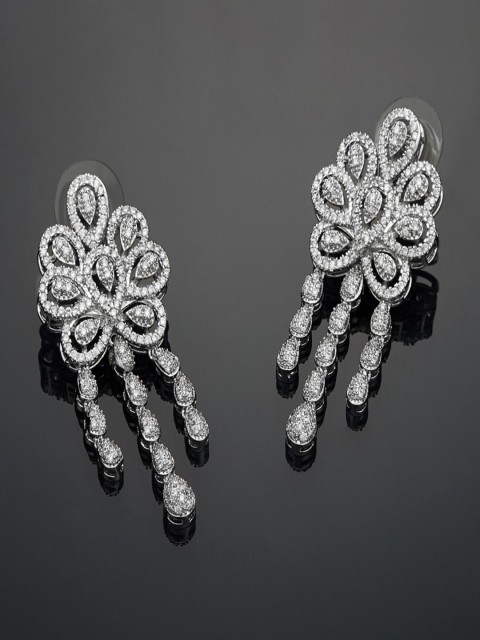 

shaze Silver-Plated Teardrop Shaped Drop Earrings