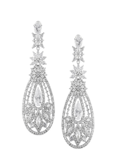 

shaze Silver-Toned Teardrop Shaped Drop Earrings