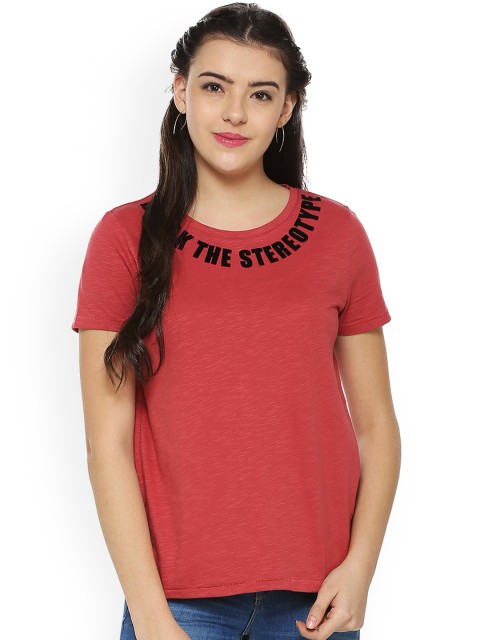 

People Women Red Printed Round Neck T-shirt