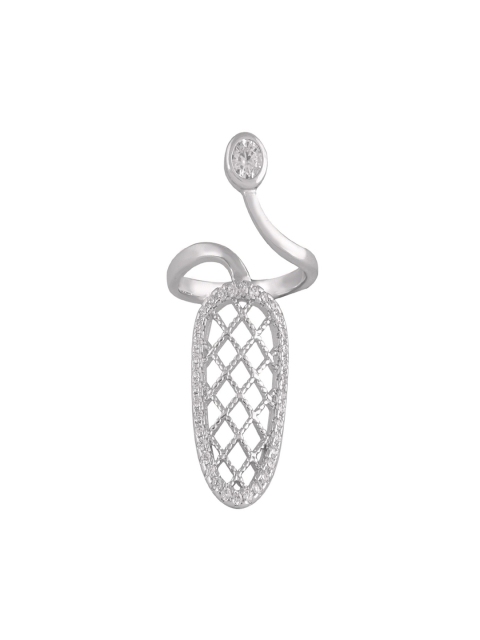 

shaze Silver-Toned Cubic Zirconia Mesh Nail Ring Ring