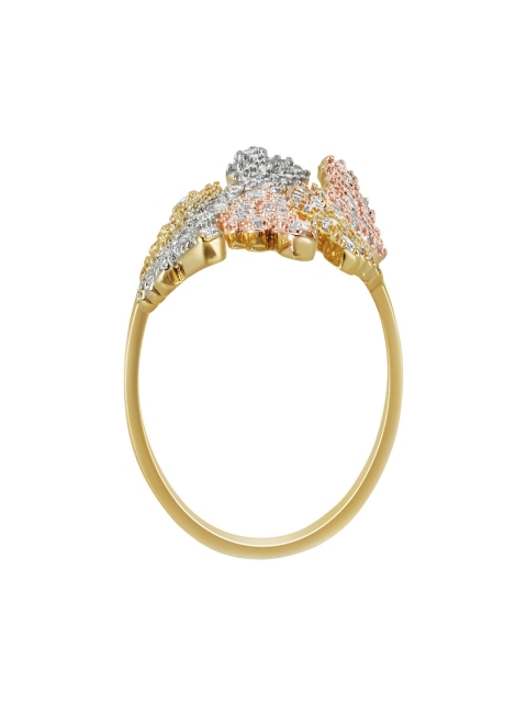 

shaze Gold-Toned Cubic Zirconia Studded Three-Toned Holton Ring