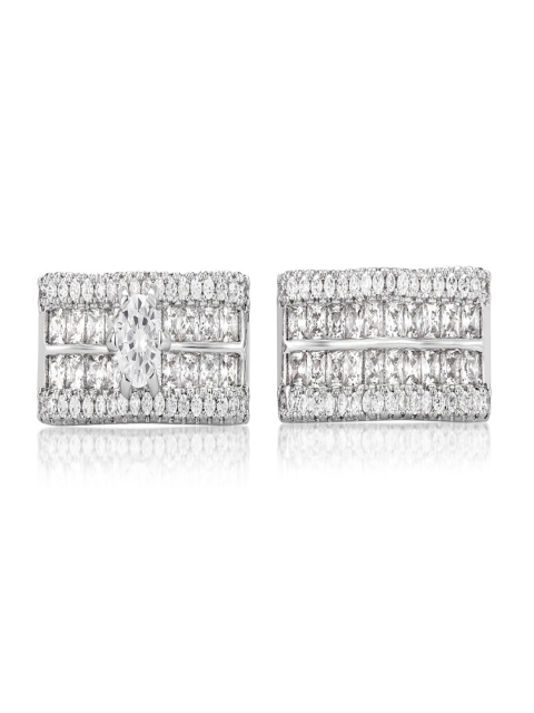 

shaze Silver-Toned Set Of 2 Cubic Zirconia Studded Glitzy Sway Ring Set