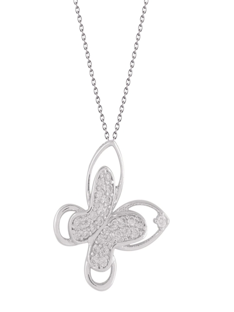 

shaze Women Rhodium-Plated Cubic Zirconia Stone Pendant, Silver