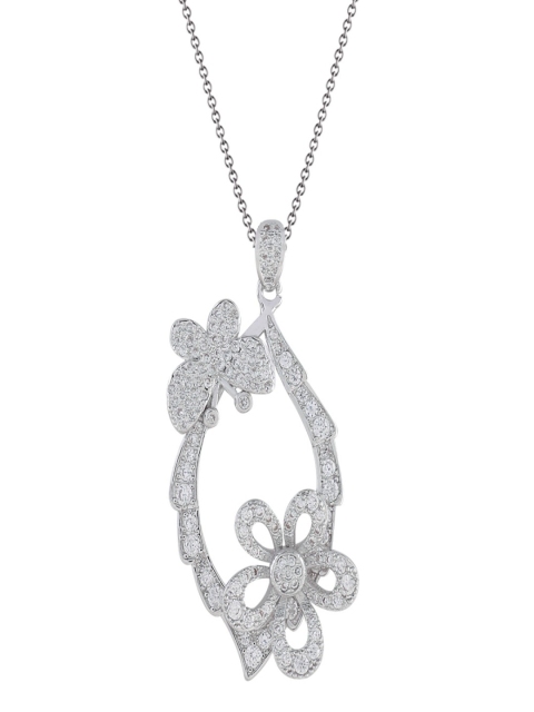 

shaze Women Rhodium-Plated Cubic Zirconia Stone Pendant, Silver