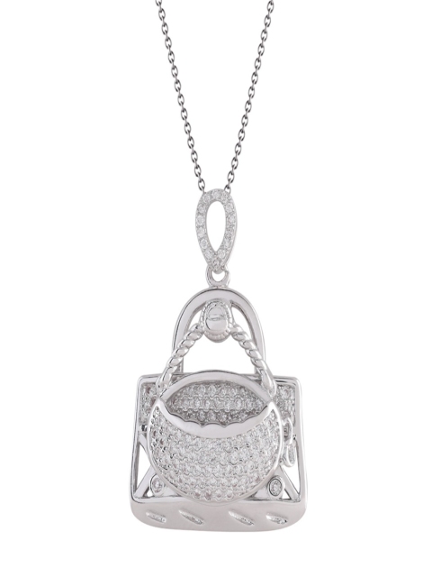 

shaze Women Rhodium-Plated Cubic Zirconia Stone Pendant, Silver