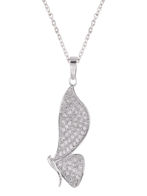 

shaze Women Rhodium-Plated Cubic Zirconia Stone Pendant, Silver