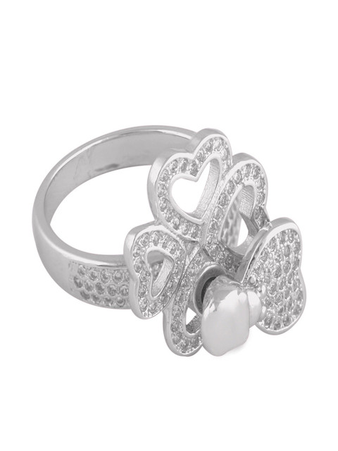 

shaze Women Silver-Toned Cubic Zirconia-Studded Ring