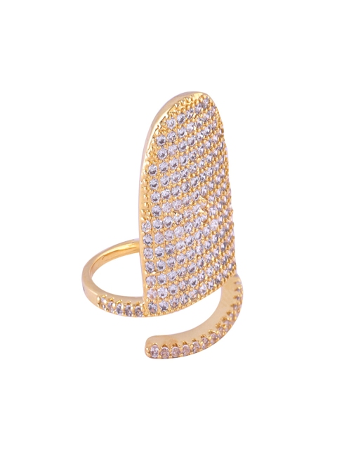 

shaze Gold-Toned Cubic Zirconia Studded Adjustable Digger Ring