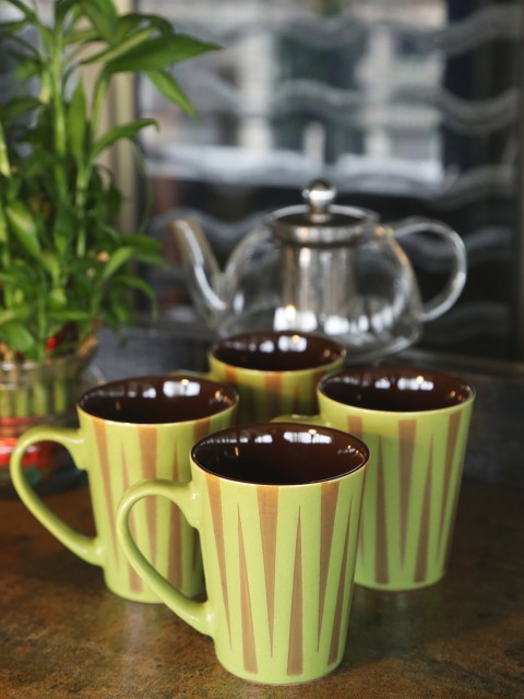 

GOODHOMES Green Set of 4 Printed Stoneware Cups