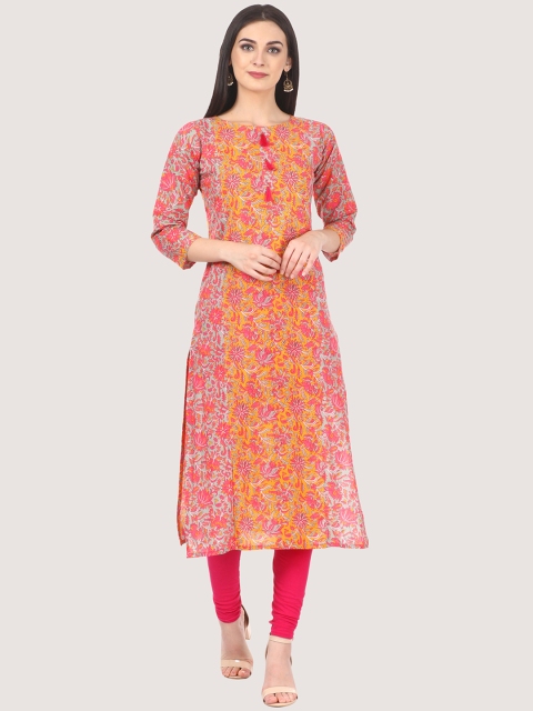 

Saadgi Women Pink & Orange Printed Straight Kurta