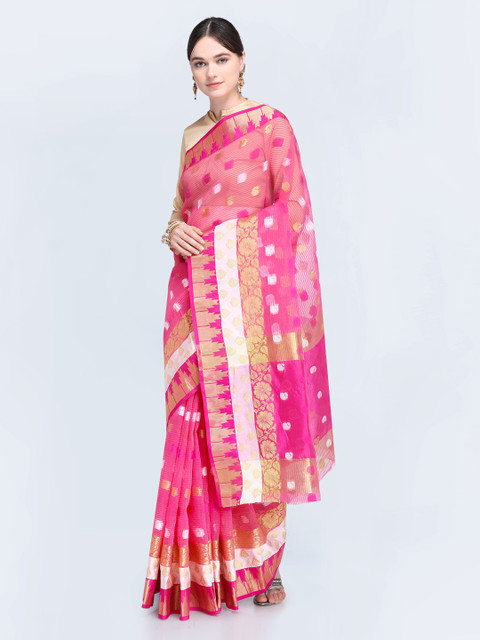 

Satrani Pink Woven Design Saree