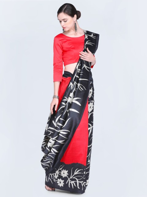 

Satrani Black & Red Printed Saree