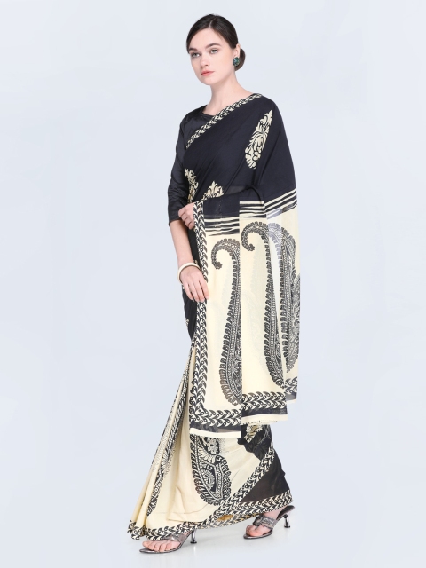 

Satrani Black & Cream-Coloured Printed Saree