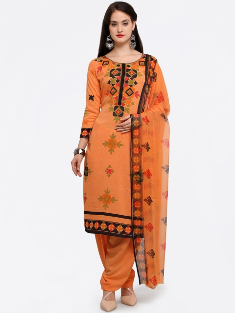 

Satrani Orange Printed Unstitched Dress Material