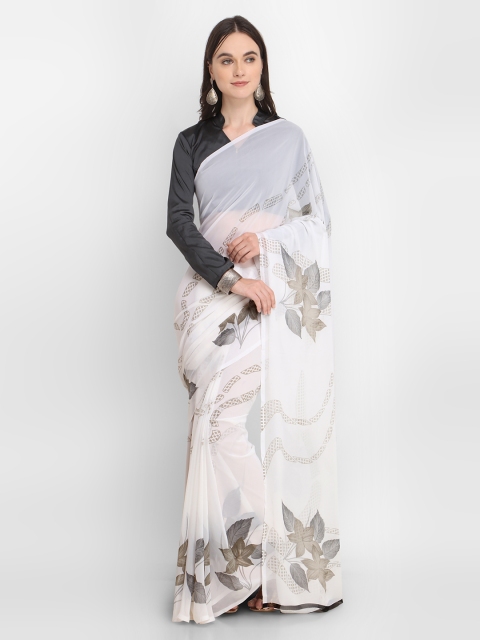 

Ligalz White & Grey Printed Saree
