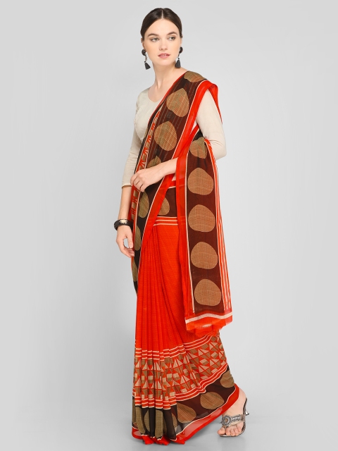 

Ligalz Orange & Brown Solid Saree