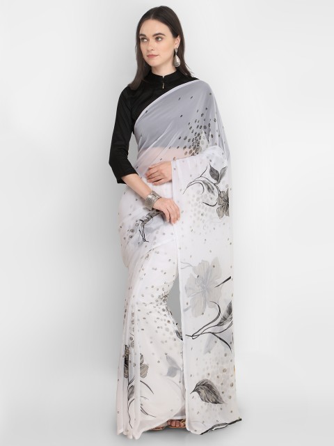 

Ligalz White & Grey Printed Saree