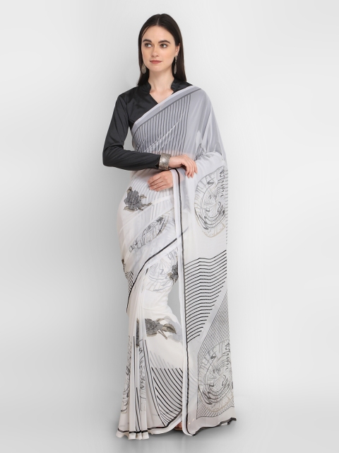 

Ligalz White & Grey Printed Saree