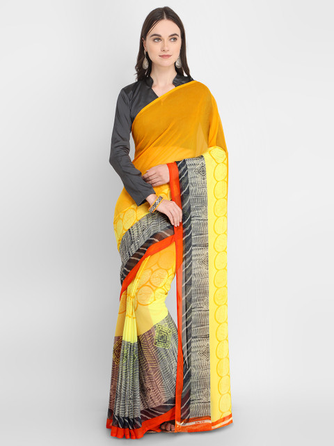

Ligalz Yellow & Charcoal Grey Solid Saree