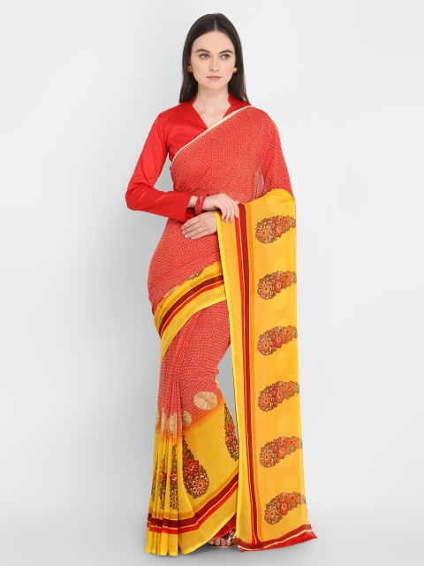 

Ligalz Red & Yellow Poly Chiffon Printed Saree
