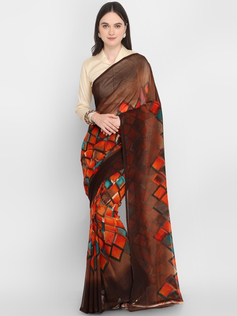 

Ligalz Coffee Brown & Red Printed Saree