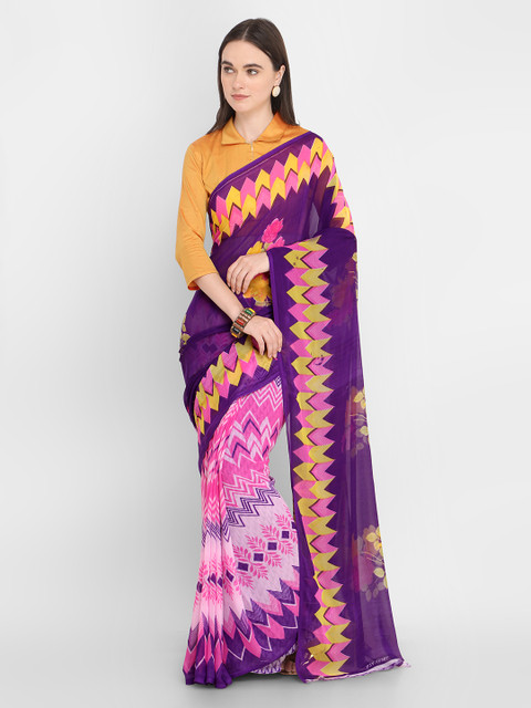 

Ligalz Purple & Pink Printed Half-And-Half Saree