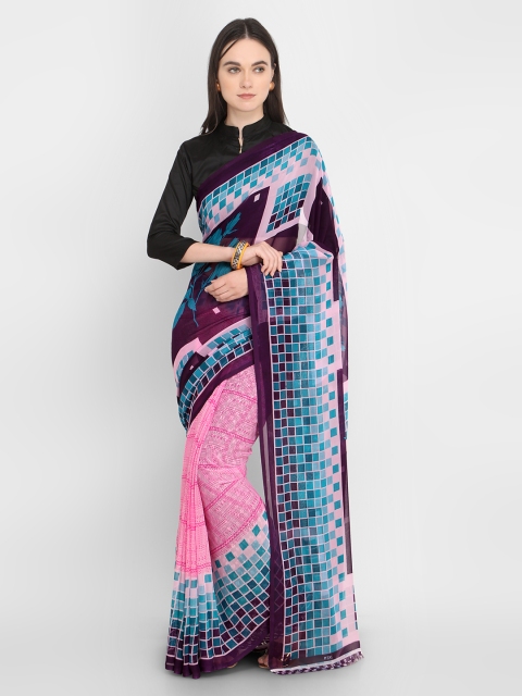 

Ligalz Burgundy & Pink Printed Half-And-Half Saree