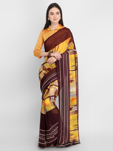 

Ligalz Burgundy & Yellow Printed Saree
