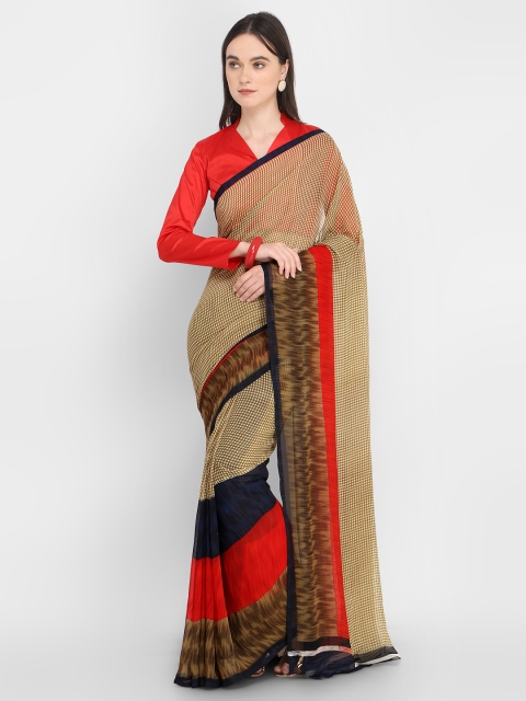 

Ligalz Beige & Black Checked Saree