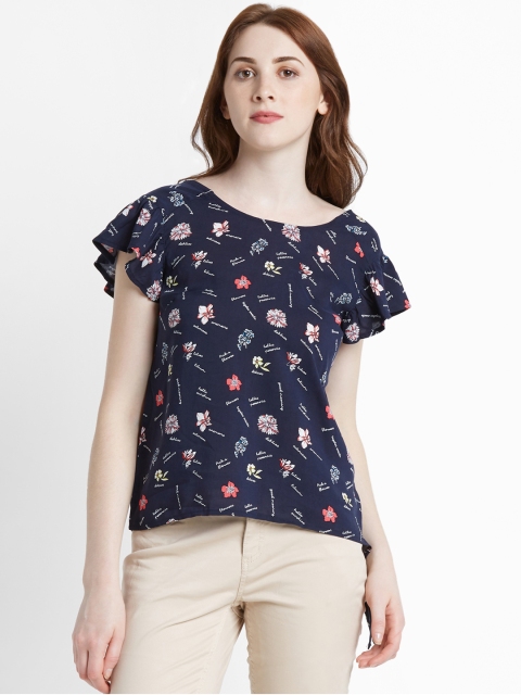 

Honey by Pantaloons Women Navy Blue Printed Top