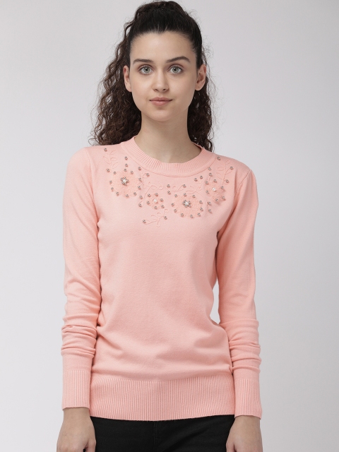 

Fort Collins Women Peach-Coloured Embellished Pullover Sweater