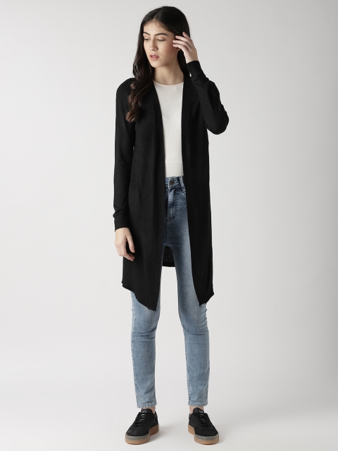 

Fort Collins Women Black Self Design Longline Front-Open Sweater