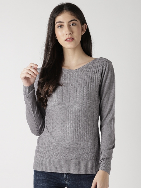 

Fort Collins Women Grey Melange Ribbed Cable Knit Sweater