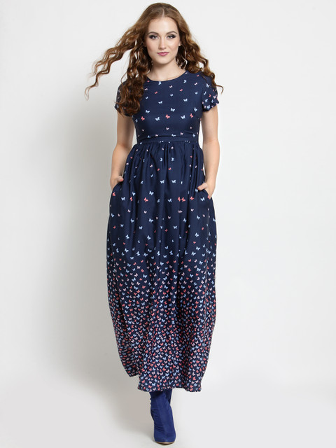 

Sera Women Navy Blue Printed Maxi Dress