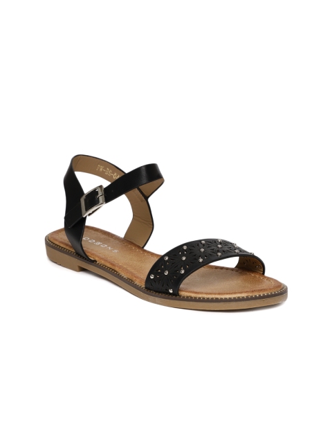 

Addons Women Black Embellished Open Toe Flats