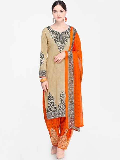 

Satrani Beige & Orange Unstitched Dress Material