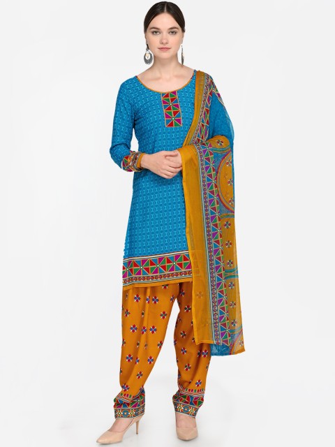 

Satrani Blue & Mustard Brown Unstitched Dress Material