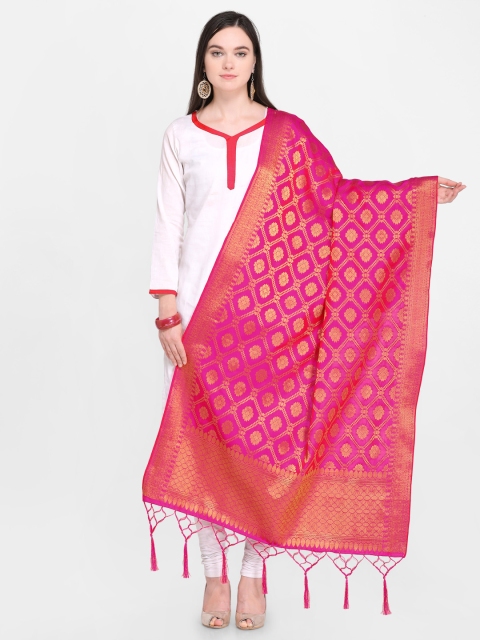 

Satrani Pink & Gold-Toned Woven Design Dupatta