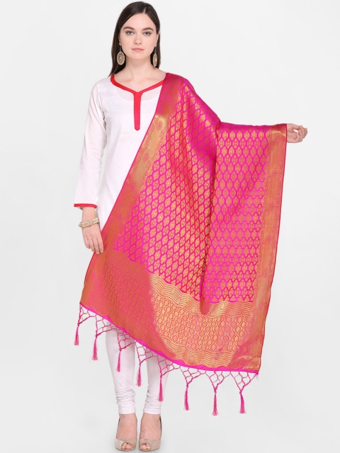 

Satrani Pink & Gold-Toned Woven Design Dupatta