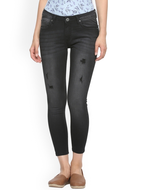 

People Women Black Regular Fit Mid-Rise Low Distress Stretchable Jeans