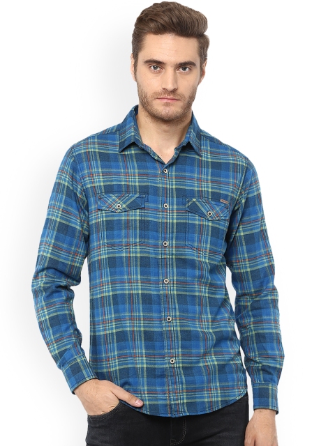 

Mufti Men Blue Slim Fit Checked Casual Shirt