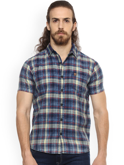 

Mufti Men Blue Slim Fit Checked Casual Shirt