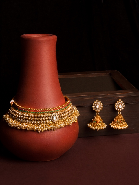 

Rubans Women Gold-Plated & White Temple Kundan Necklace Set