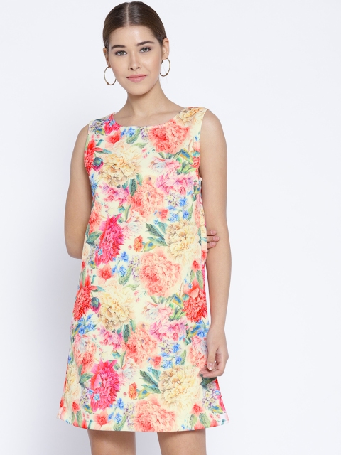 

sassystripes Women Cream-Coloured & Peach-Coloured Floral Printed A-Line Dress