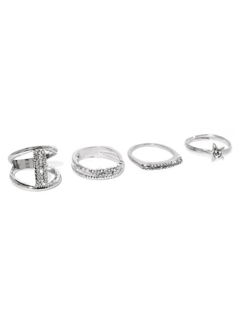 

Ayesha Women Set of 4 Silver Toned Finger Rings