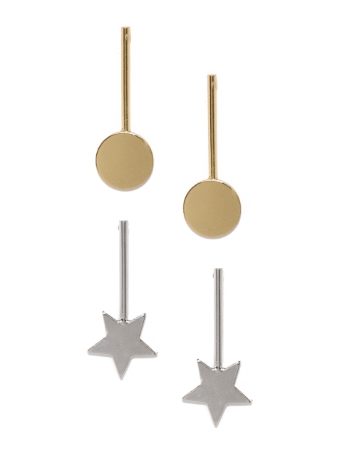

Ayesha Pack of 2 Gold-Toned & Silver-Toned Geometric Drop Earrings