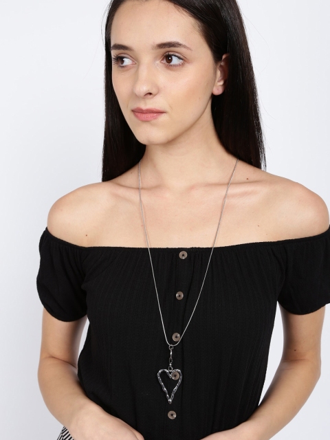 

Ayesha Silver-Toned Hammered Heart Shaped Pendant with Chain