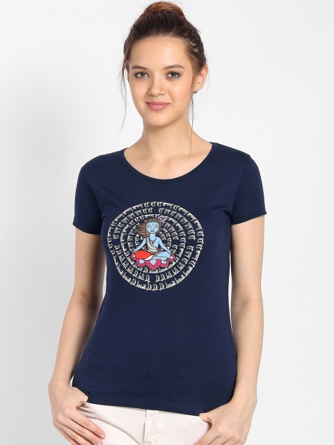 

Tantra Women Navy Blue Printed Round Neck T-shirt